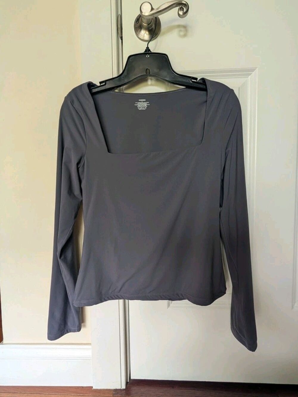 Suuksess Square Neck Long Sleeve Top L Lined Going Out Basic Stretch Gray